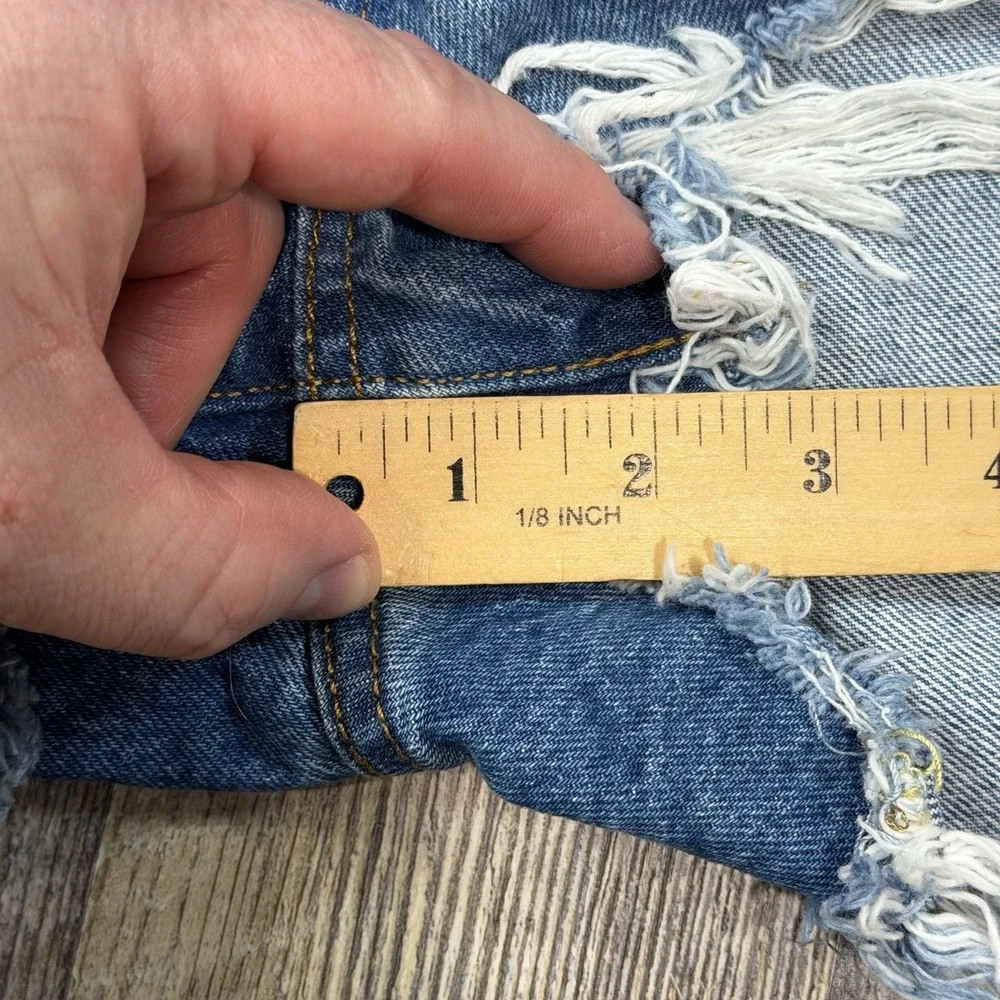 Levis 501 High Rise Jean Shorts Womens W31 Blue Denim Button Fly Distressed Hem